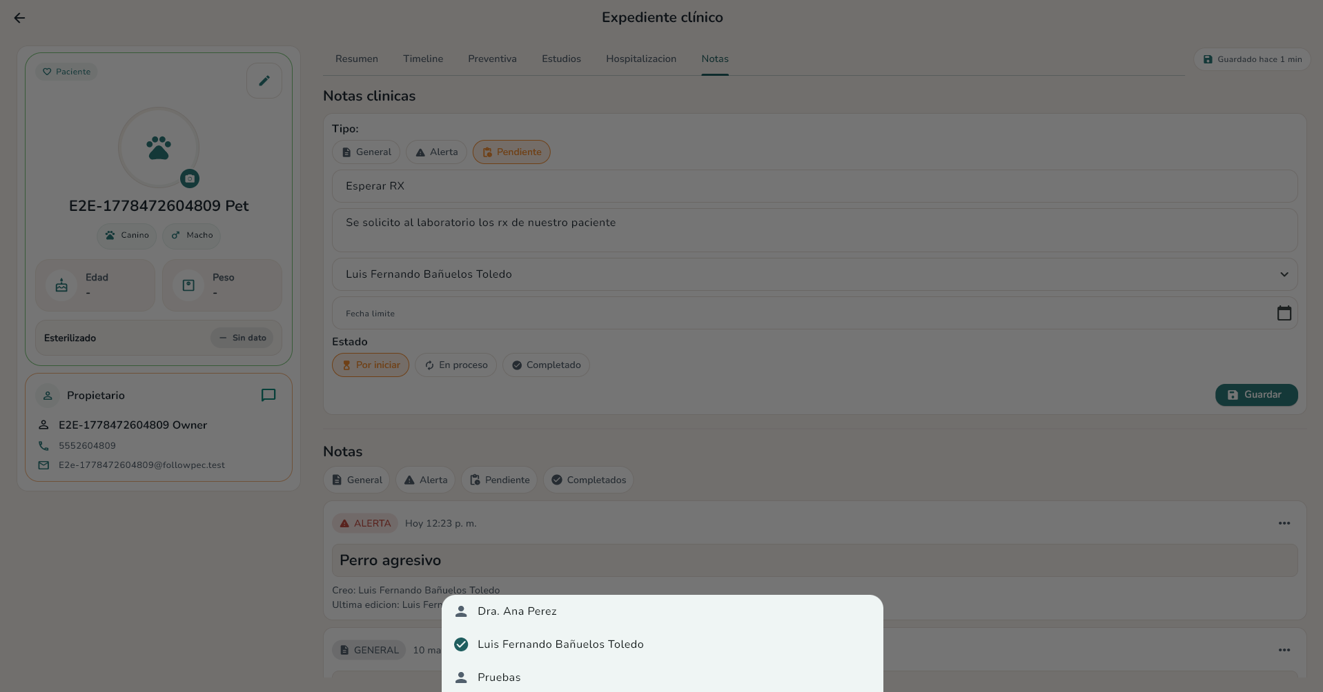 Dashboard de pendientes y calendario clínico